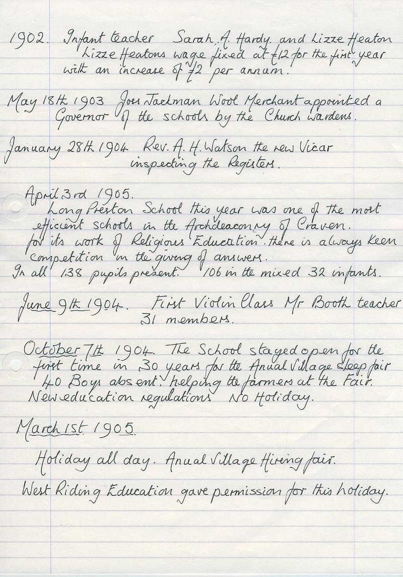 Log Book 1902-05.JPG - Extracts from Long Preston Endowed School Log Book 1902-05